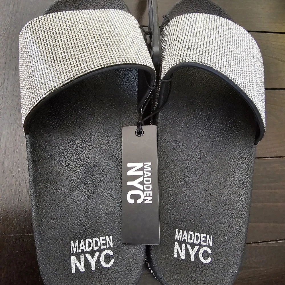 Madden NYC Black Slides with Silver Rhinestones - Picture 2 of 2